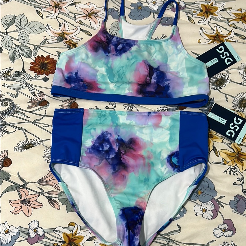 DSG Blue and Purple Bikini Set with Tie-Dye Design
